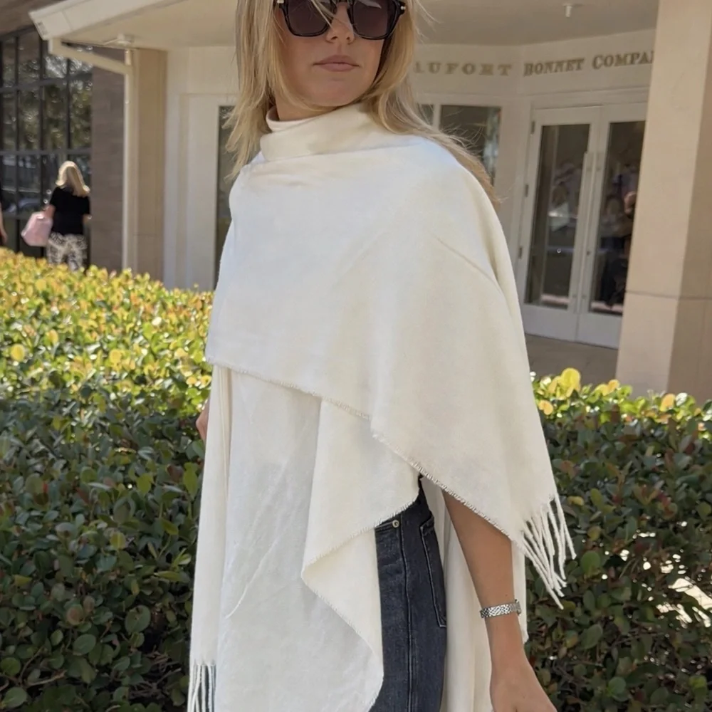 Lightweight White Fringe Scarf